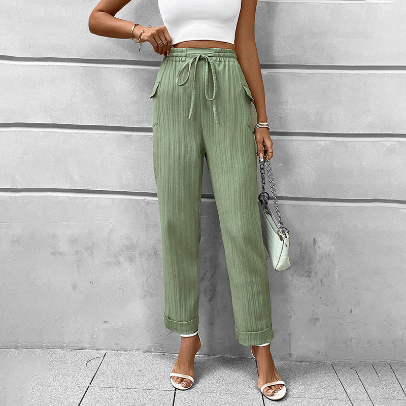 Damen Leichte High‑Waist-Hose mit Gummibund, Kordelzug und aufgesetzten Taschen Shop Nory