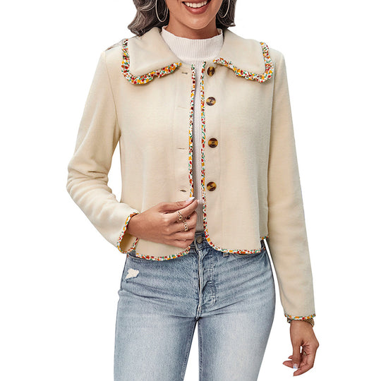 Damen Kurzjacke im Cardigan-Stil mit Zierborte, kastiger Passform und Hornoptik-Knöpfen Shop Nory