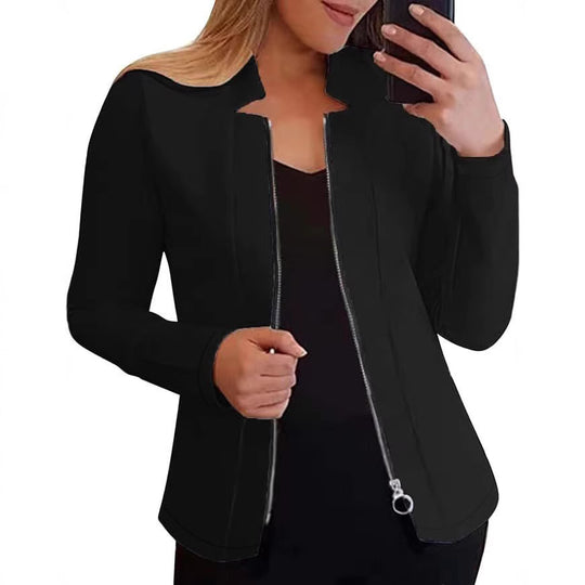 Damen Taillierter Scuba‑Blazer mit Stehkragen und durchgehendem Reißverschluss Shop Nory