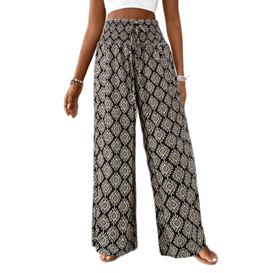 Damen Palazzo‑Hose mit hoher Smock‑Taille und Ethno‑Print Shop Nory