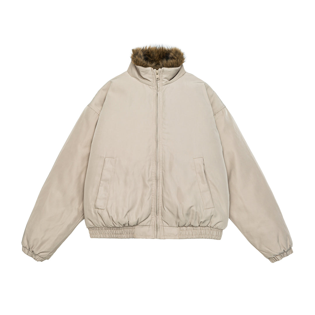Damen Oversize wattierte Bomberjacke mit elastischem Saum und Kunstfellbesatz Shop Nory