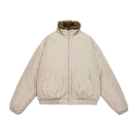 Damen Oversize wattierte Bomberjacke mit elastischem Saum und Kunstfellbesatz Shop Nory