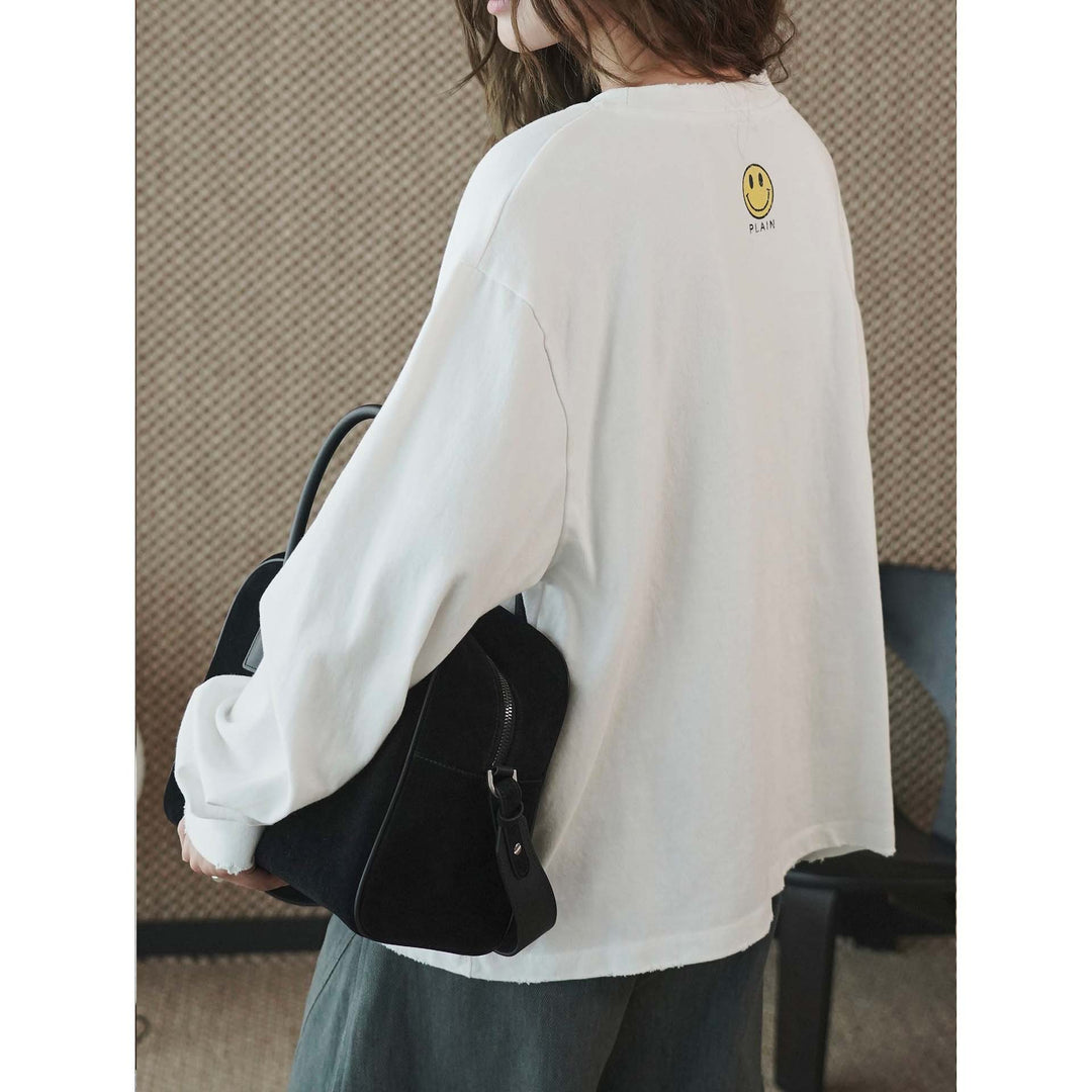Damen Boxy‑Sweatshirt mit rohem Kantenbesatz und überschnittener Schulter Shop Nory