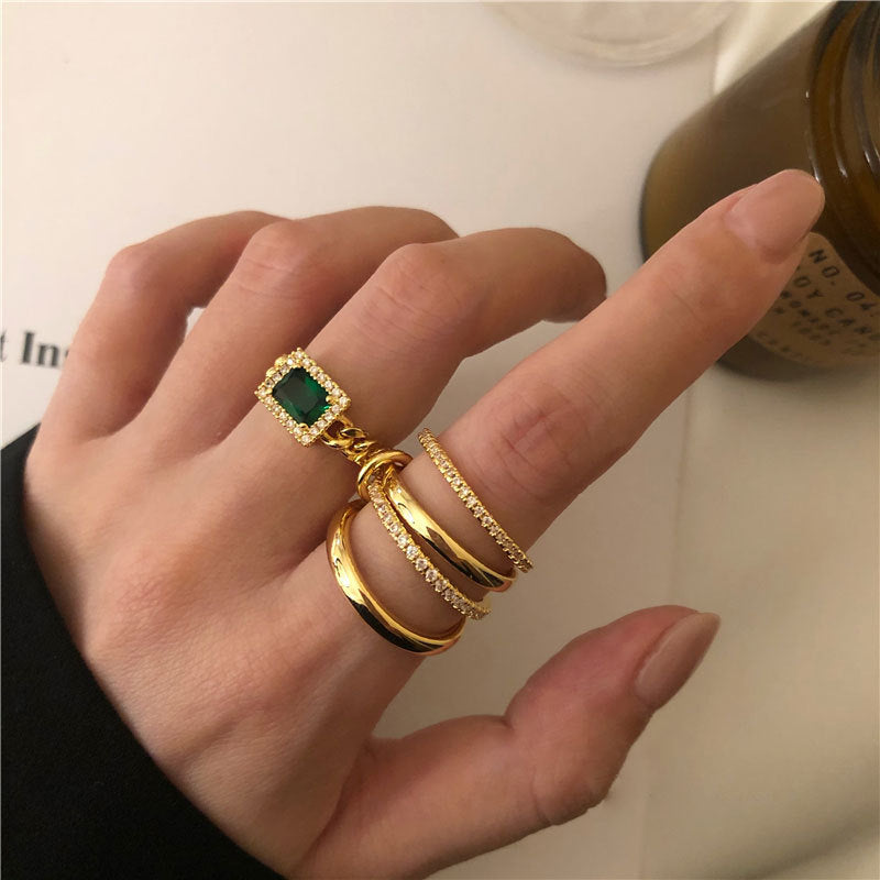 Damen Moderner Ring mit exquisitem Smaragd-Design und glitzerndem Edelsteingefasst Shop Nory