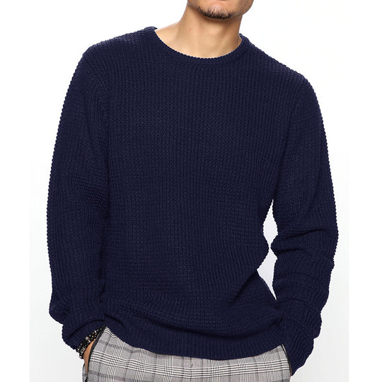 Herren Grobgestrickter Rundhals-Pullover mit Körbchenmuster und Relaxed-Fit Shop Nory