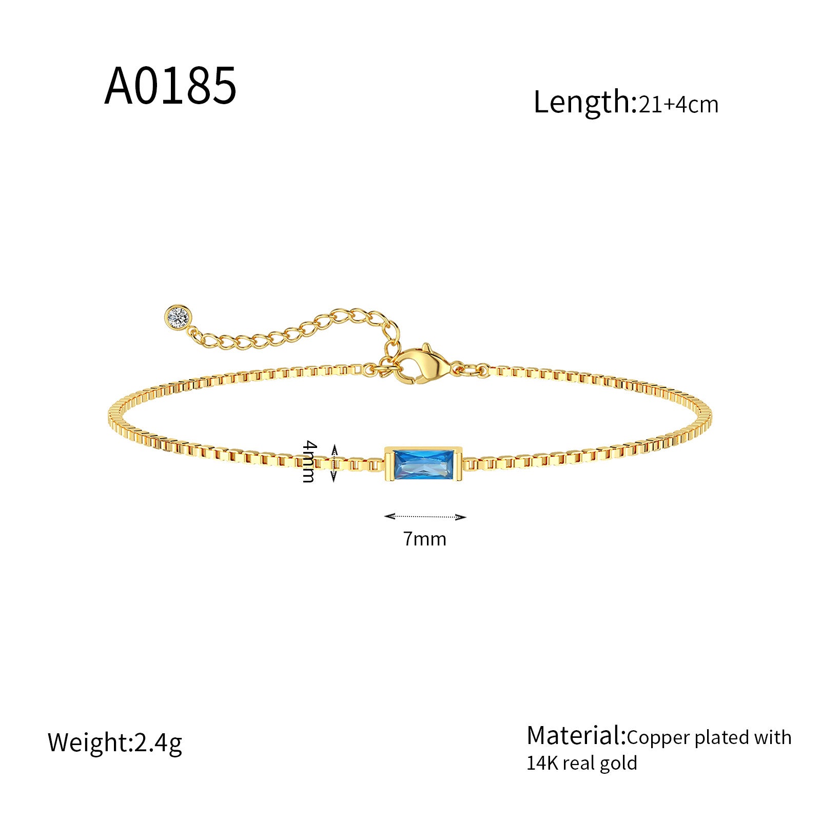 Zierliches Armband mit Rechteckigem Zirkonia und Verlängerungskettchen