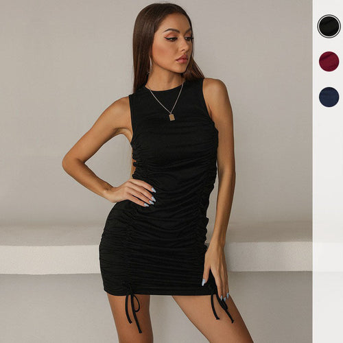 Damen Figurbetontes gerüschtes Mini-Etuikleid aus Jersey mit Kordelzug Shop Nory