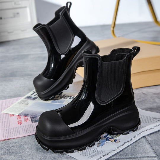 Damen Plateau-Gummistiefelette im Chelsea-Stil mit robuster Lug-Sohle Shop Nory