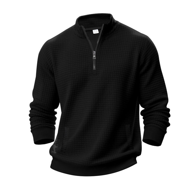Herren nan Waffelstrick-Halbzip-Pullover mit Stehkragen und elastischem Saum Shop Nory