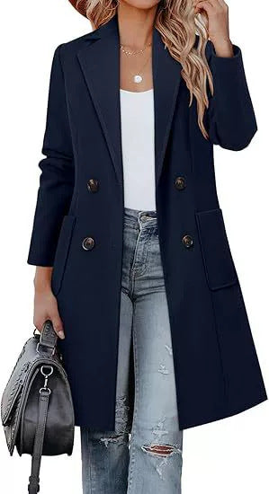 Damen Doppelreihiger Longblazer-Mantel mit aufgesetzten Taschen und taillierter Silhouette Shop Nory