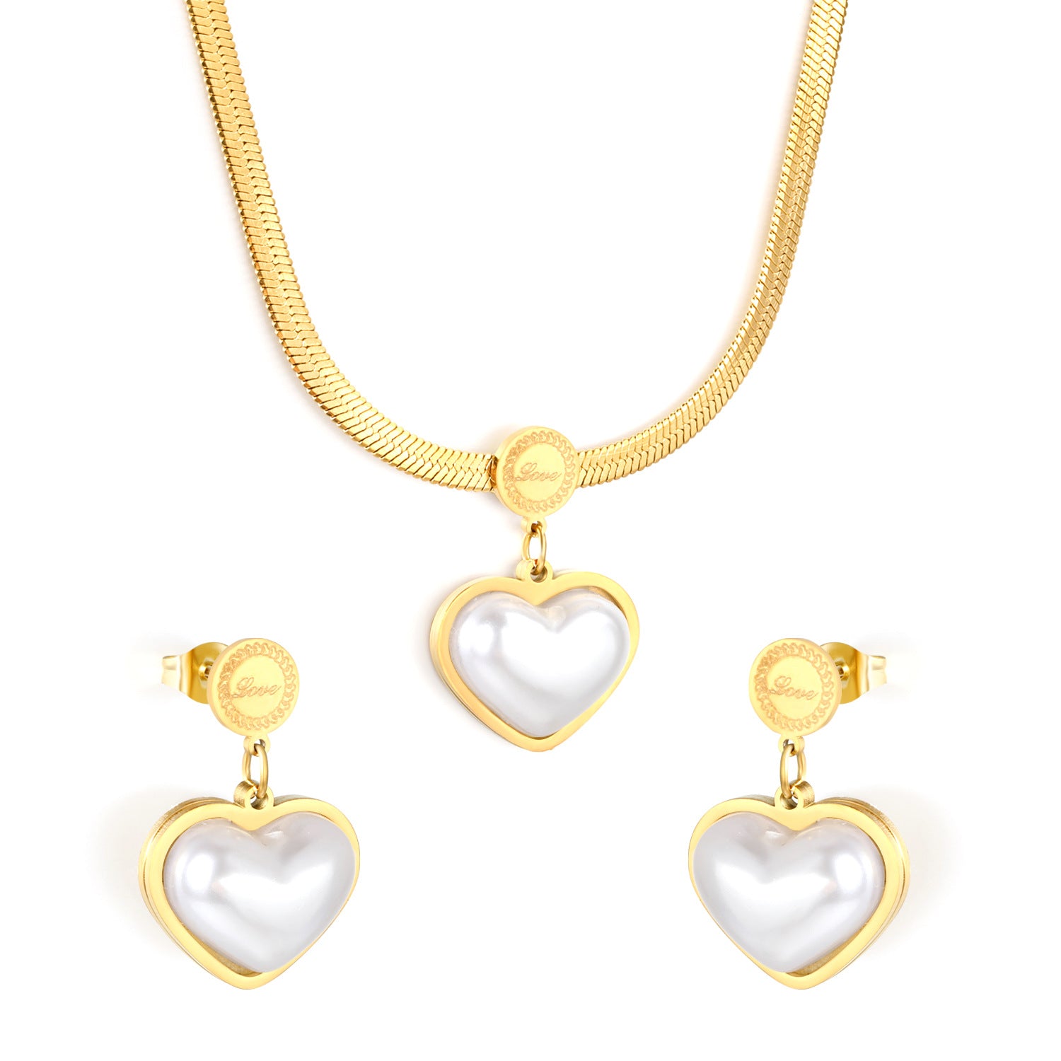 Damen Schmuckset mit herzförmigem Anhänger und funkelnden Ohrringen Shop Nory
