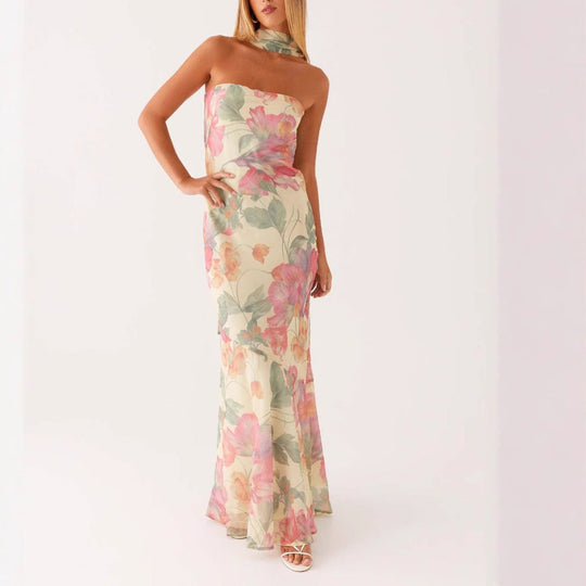 Damen Elegantes Langarm Abendkleid im Blumendesign