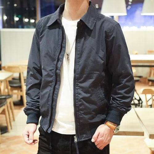 Herren Schlanke Harrington-Jacke im Bomberstil mit Hemdkragen und geripptem Saum Shop Nory