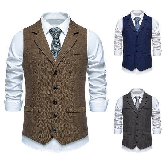 Herren taillierte Fischgrät-Weste mit Reverskragen und klassischer Knopfleiste Shop Nory