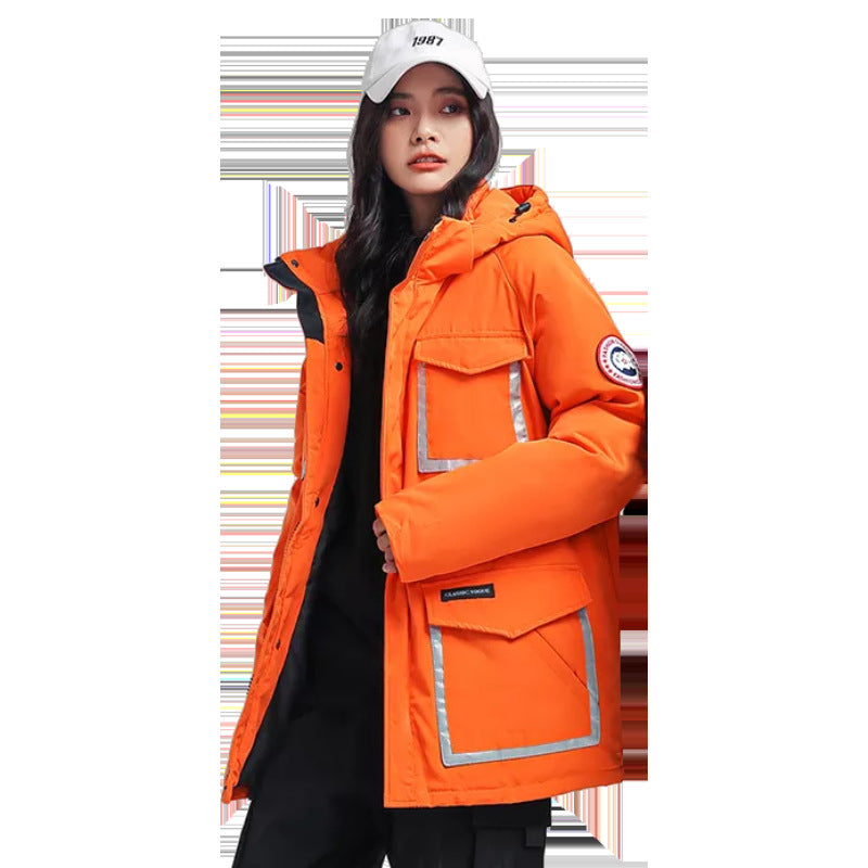 Damen Parka-Jacke mit Kapuze, wattiert, reflektierenden Einsätzen und großen Cargo-Taschen Shop Nory