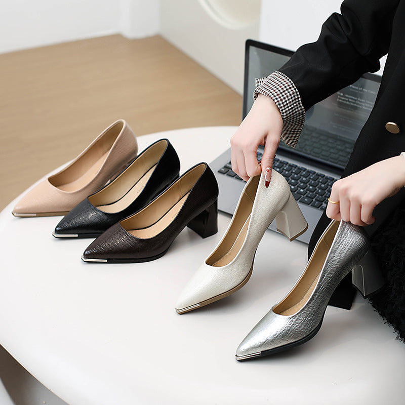 Damen Elegante spitze Pumps mit modischem Blockabsatz