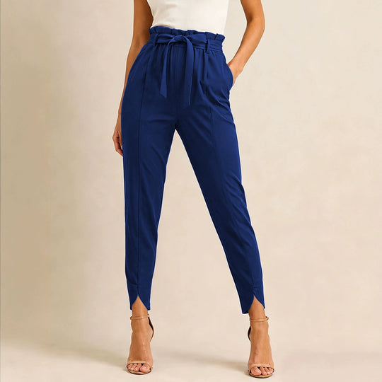Damen hoch taillierte Paperbag-Hose mit Bindegürtel und geschlitztem Knöchelabschluss Shop Nory