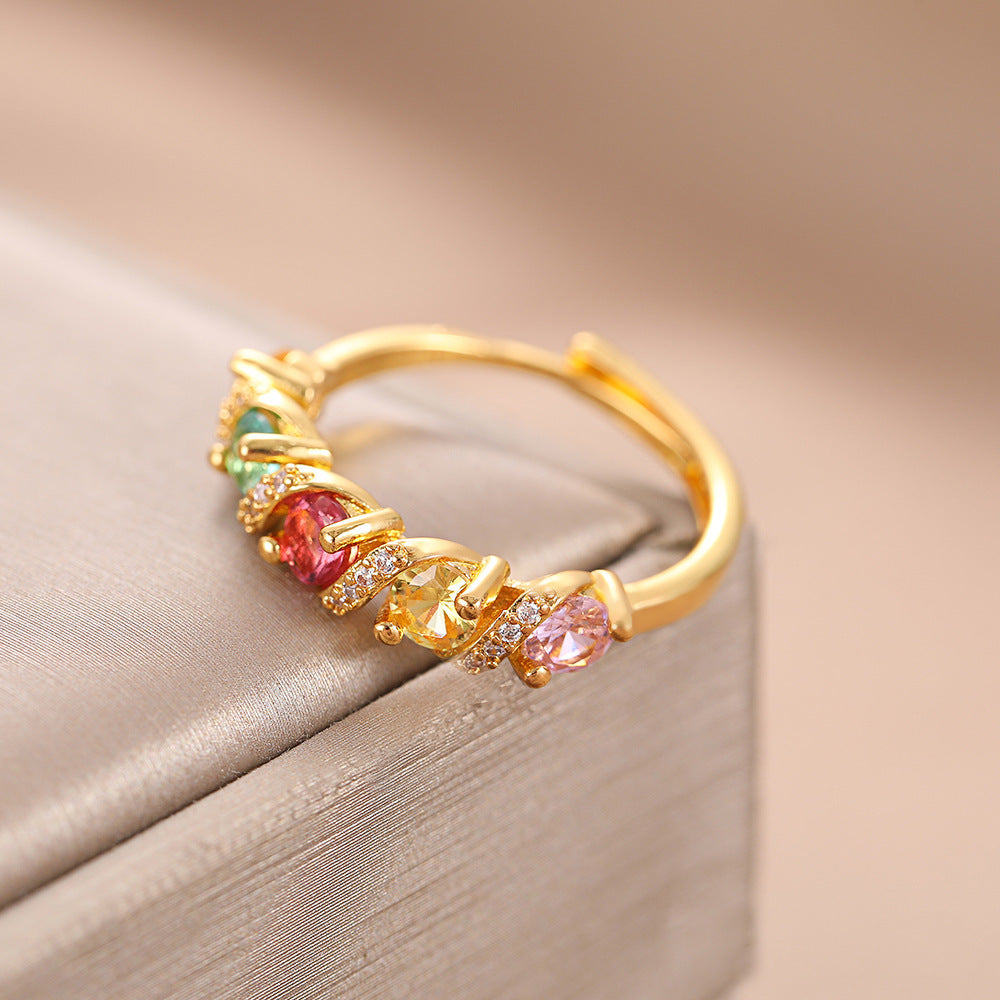 Damen Glänzender Ring mit bunten Zirkonia-Steinen Shop Nory