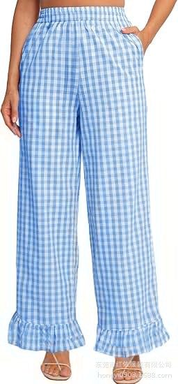 Damen Palazzo-Hose mit elastischem Bund, Seitentaschen und Rüschensaum Shop Nory