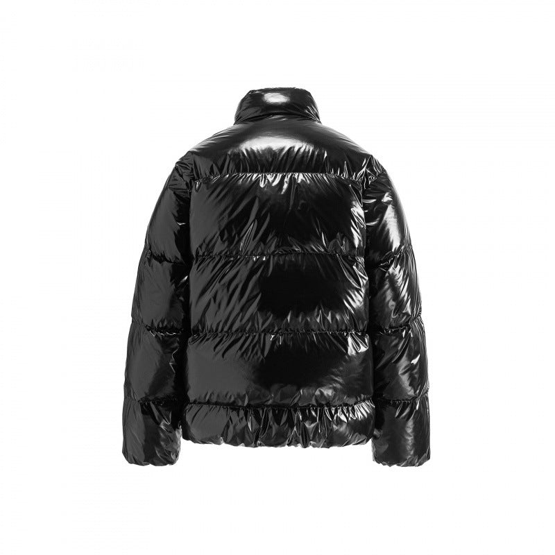 Unisex Glänzende gesteppte Pufferjacke im Boxy‑Cut mit Stehkragen und Zwei‑Wege‑Reißverschluss Shop Nory