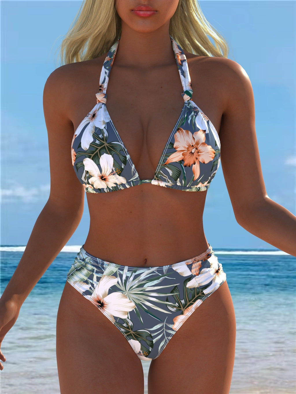 Damen Triangel-Bikini mit hohem Bund und patriotischem Sternen-Muster