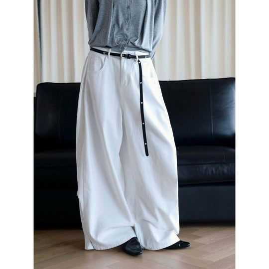 Damen Baggy-Hose aus Baumwoll-Denim mit hoher Taille und weitem Bein Shop Nory