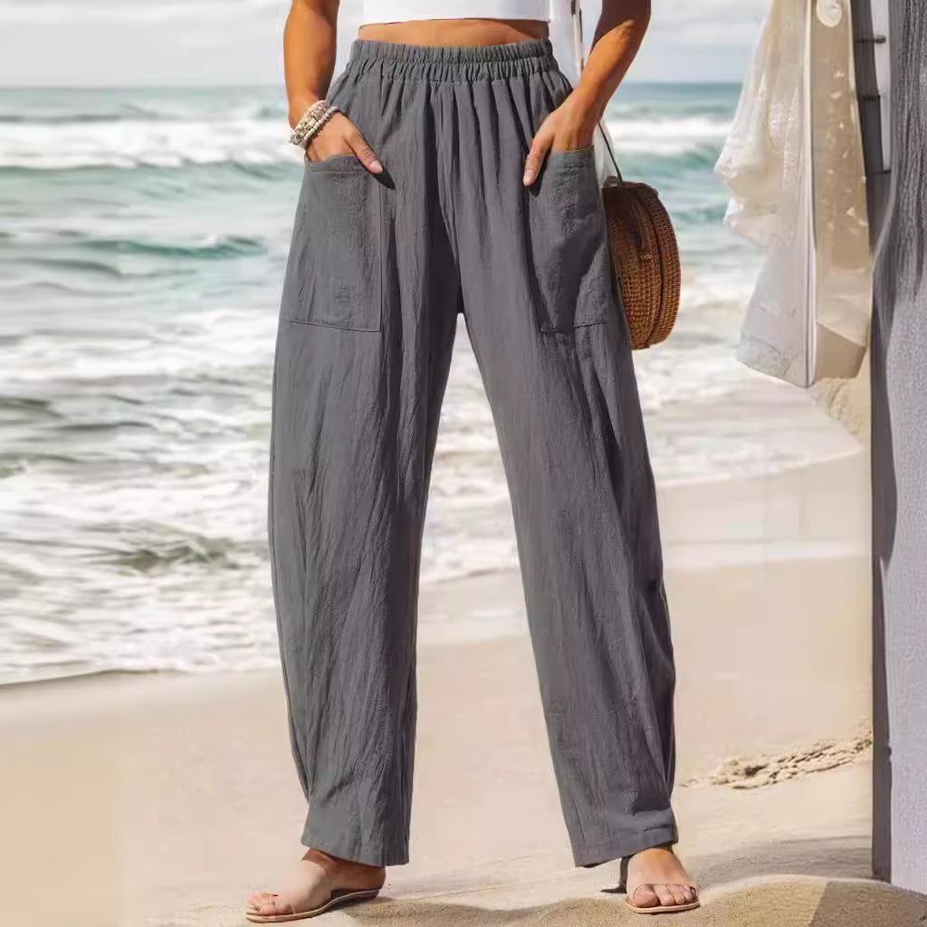 Damen lässige Leinenhose mit praktischen Seitentaschen