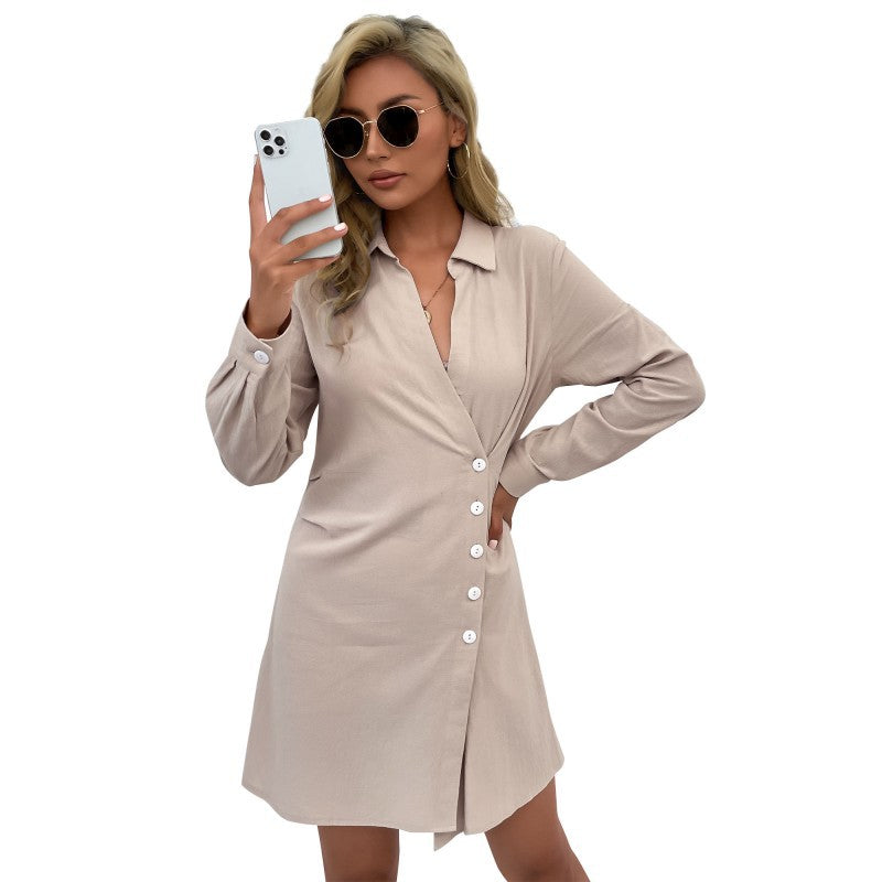 Damen Langarm-Wickel-Hemdblusenkleid aus Jersey mit asymmetrischer Knopfleiste Shop Nory