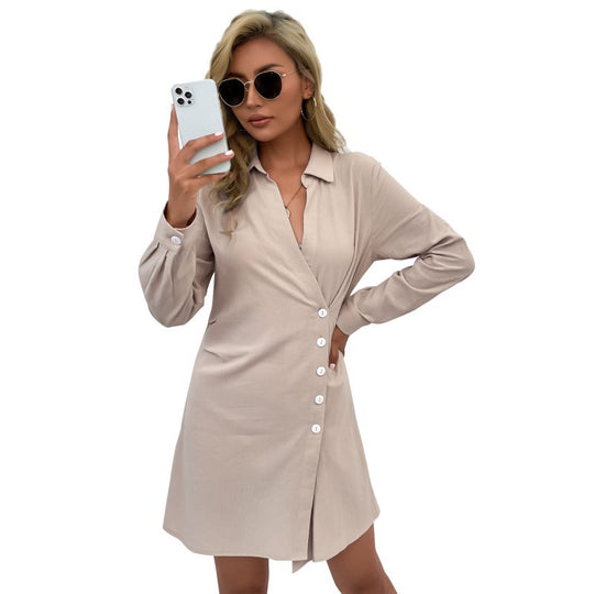 Damen Langarm-Wickel-Hemdblusenkleid aus Jersey mit asymmetrischer Knopfleiste Shop Nory