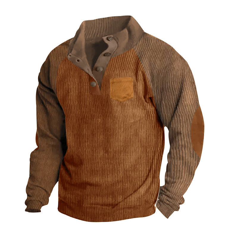 Herren Geripptes Henley‑Pullover mit Raglanärmeln, Ellenbogen‑Patches & Brusttasche Shop Nory