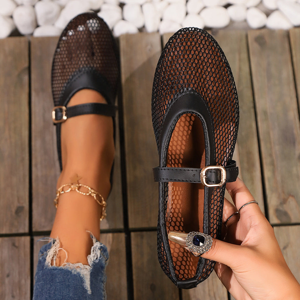 Damen Mesh-Ballerinas mit verstellbarem Riemen