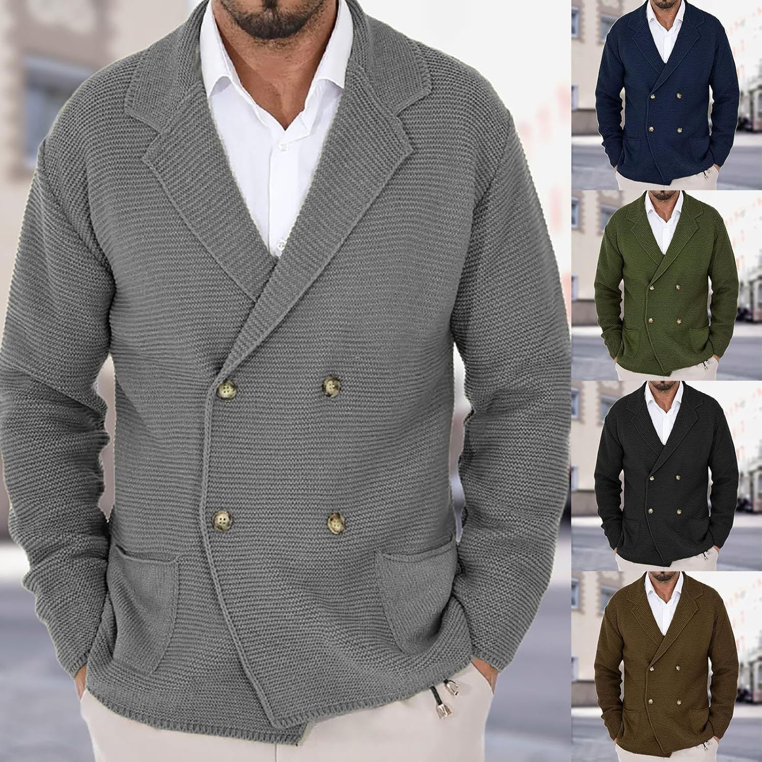 Herren Strickjacke mit doppelter Knopfleiste und modernen Taschen