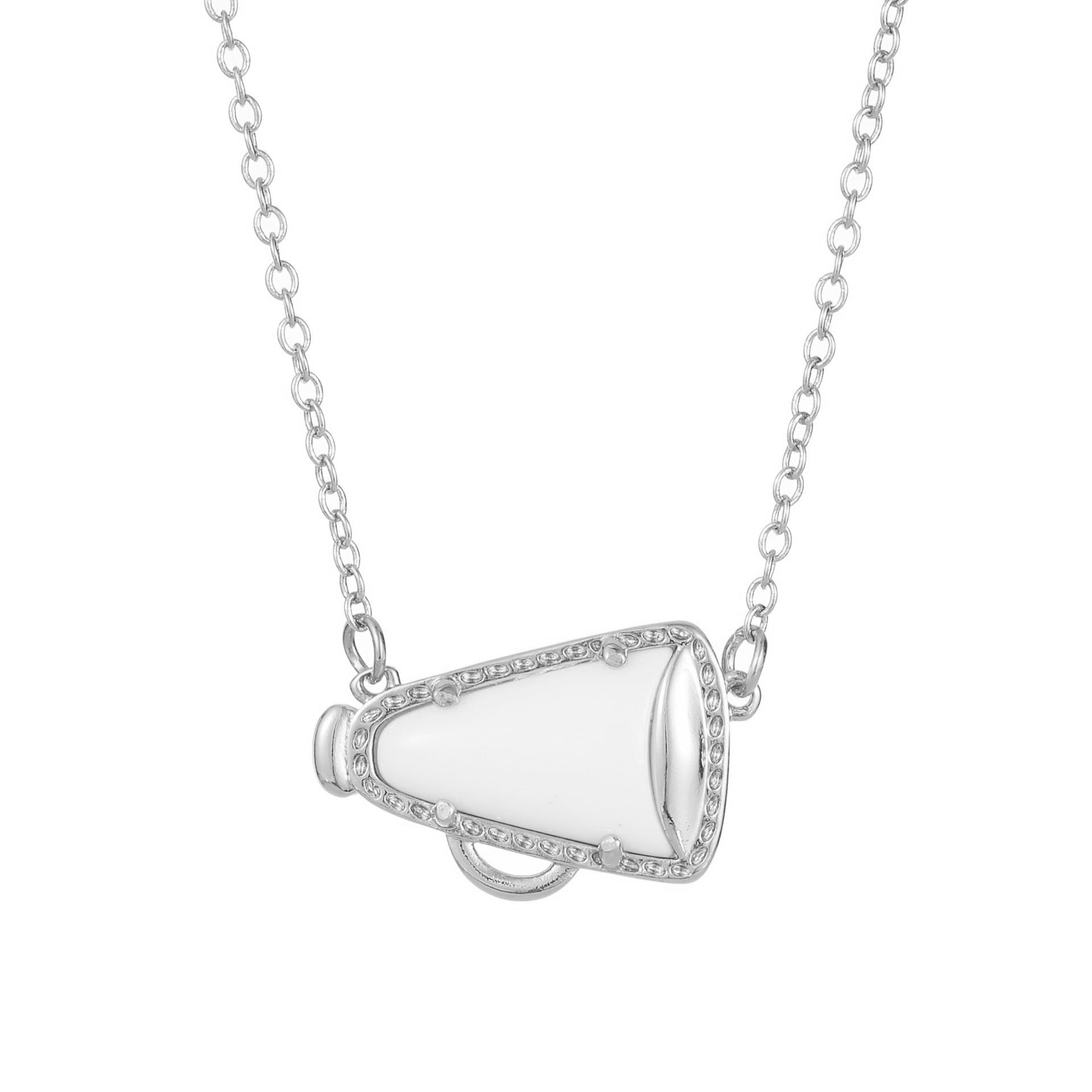 Damen Halskette mit silberfarbener Megaphon-Anhänger und feinem Gliederdesign Shop Nory