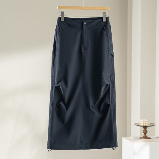 Damen Technischer Cargo-Midirock mit Tunnelzug-Saum und Reißverschlusstaschen Shop Nory