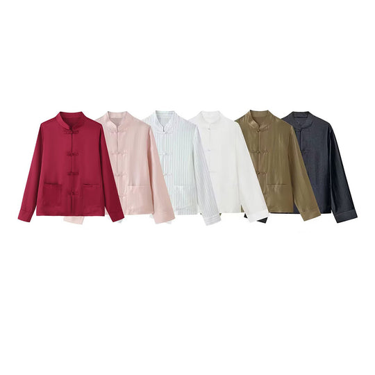 Damen Mandarin-Jacke mit Stehkragen und chinesischen Knotenverschlüssen Shop Nory