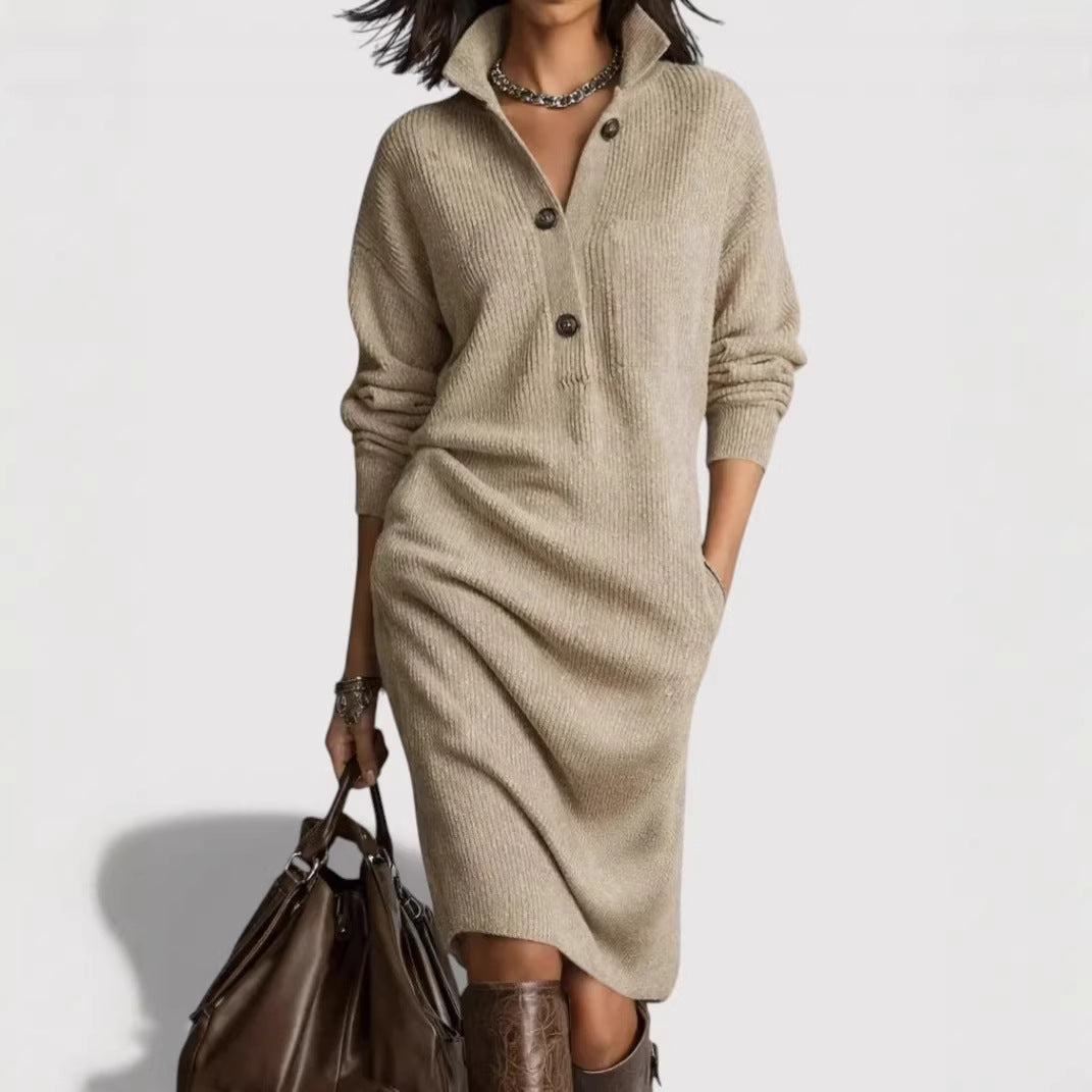 Damen Bequemes Strickkleid mit Knopfdetails