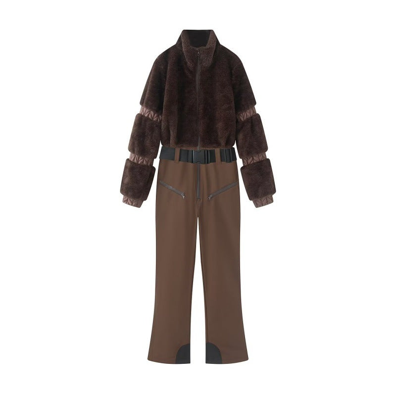 Damen Winterlicher Utility-Overall mit Teddyjacke, hohem Bund und Gurt Shop Nory