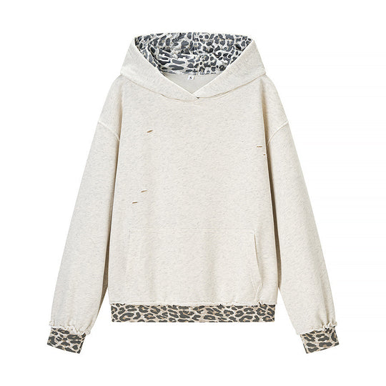Damen Oversize‑Kapuzenpullover mit Leo‑Futter, Used‑Details und Kängurutasche Shop Nory