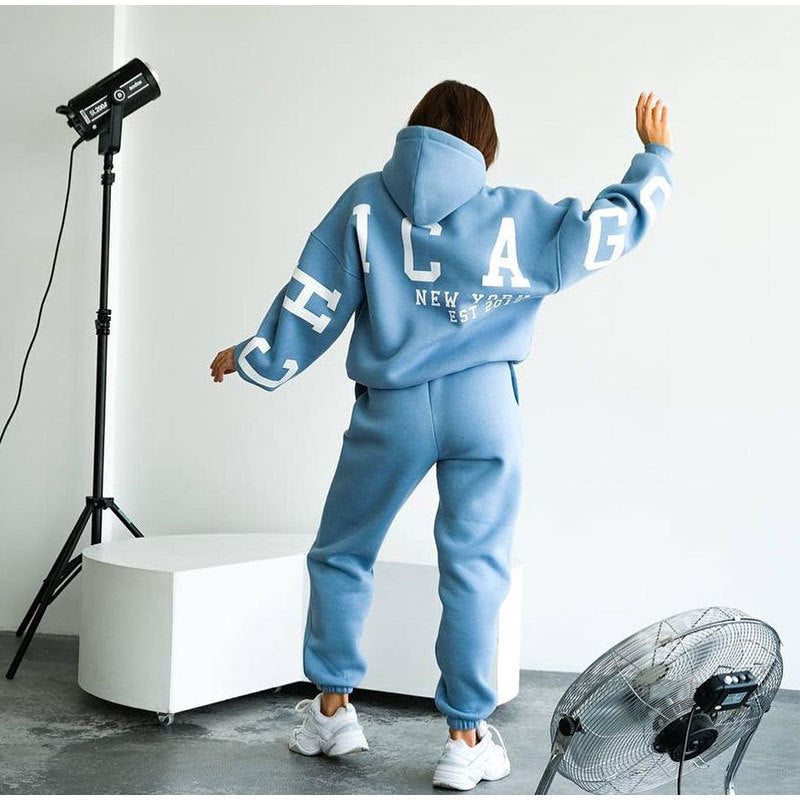 Damen Lässiger Oversize-Sweatanzug mit Kapuze und elastischem Bund
