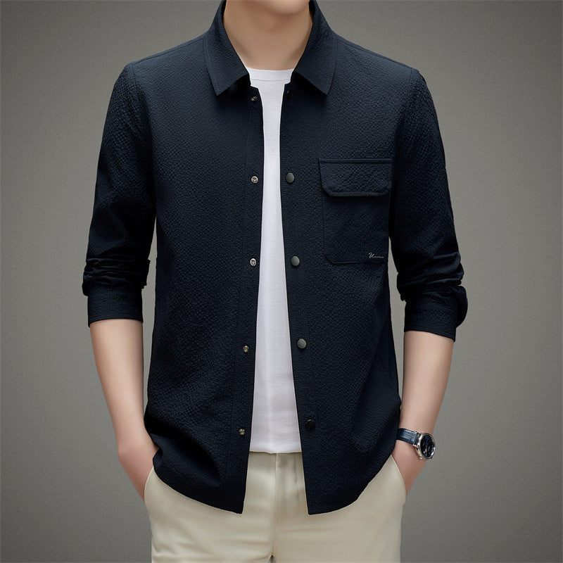 Herren Legeres strukturiertes Overshirt mit Brusttasche und Knopfleiste Shop Nory