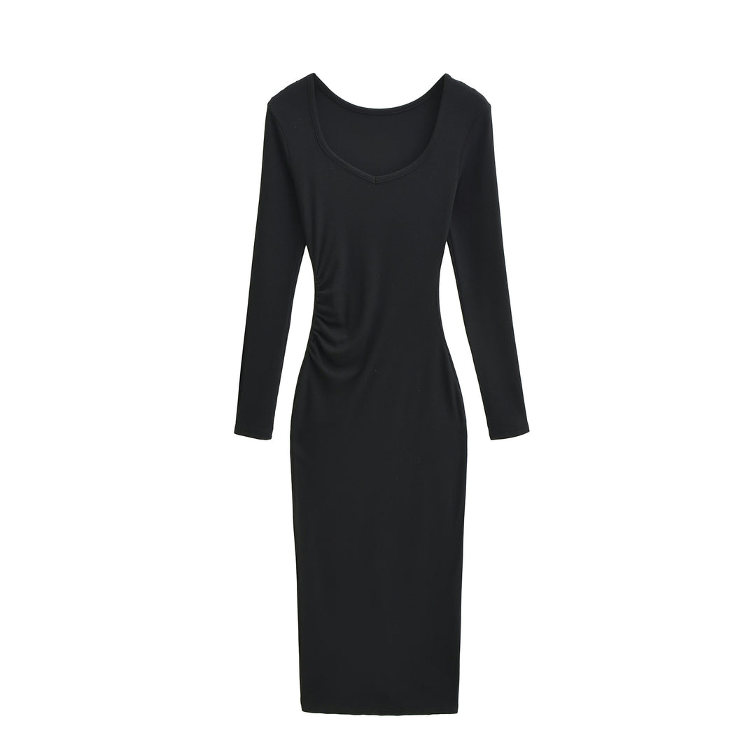 Damen Enganliegendes Midikleid mit seitlicher Raffung und doppeltem Ausschnitt Shop Nory