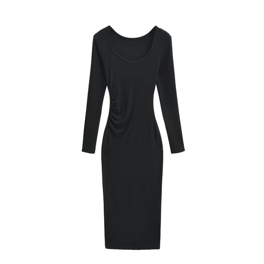 Damen Enganliegendes Midikleid mit seitlicher Raffung und doppeltem Ausschnitt Shop Nory