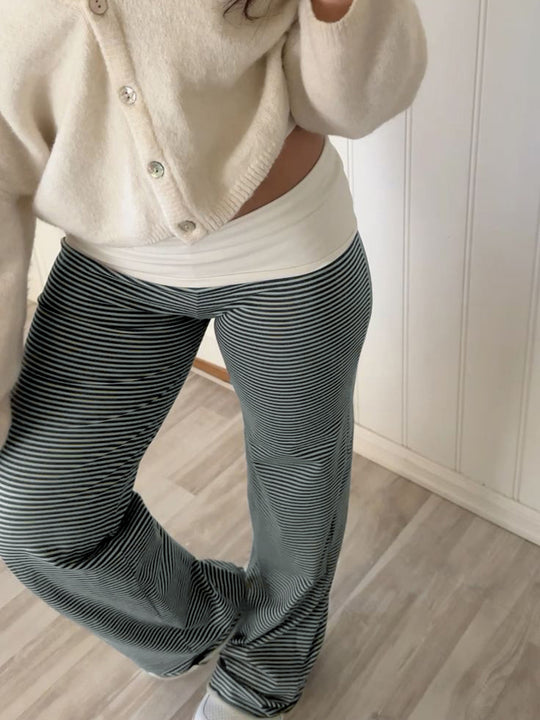 Damen nan Loungehose mit hohem Umschlagbund weitem Bein und feinem Streifenmuster Shop Nory