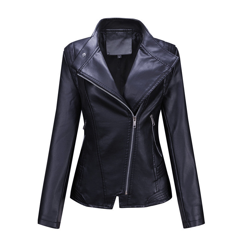 Damen Figurnahe Bikerjacke aus Kunstleder mit asymmetrischem Reißverschluss und taillierendem Schnitt Shop Nory