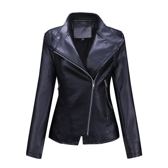 Damen Figurnahe Bikerjacke aus Kunstleder mit asymmetrischem Reißverschluss und taillierendem Schnitt Shop Nory