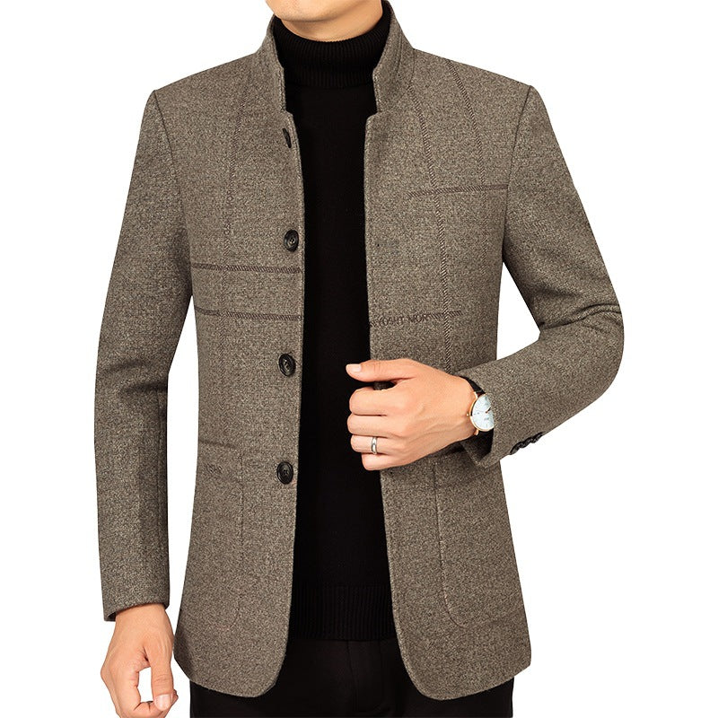 Herren Kurzblazer im Sakko-Stil mit Stehkragen und strukturierter Wollmischung Shop Nory