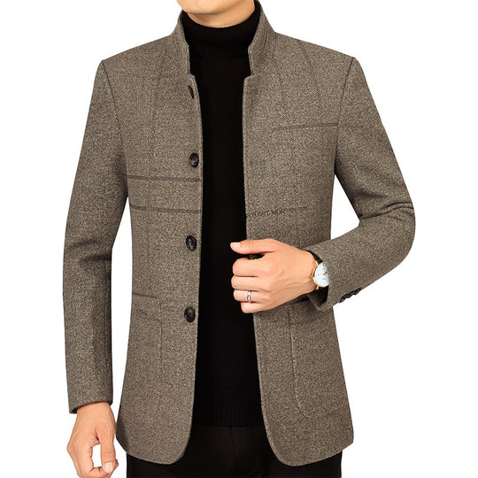 Herren Kurzblazer im Sakko-Stil mit Stehkragen und strukturierter Wollmischung Shop Nory
