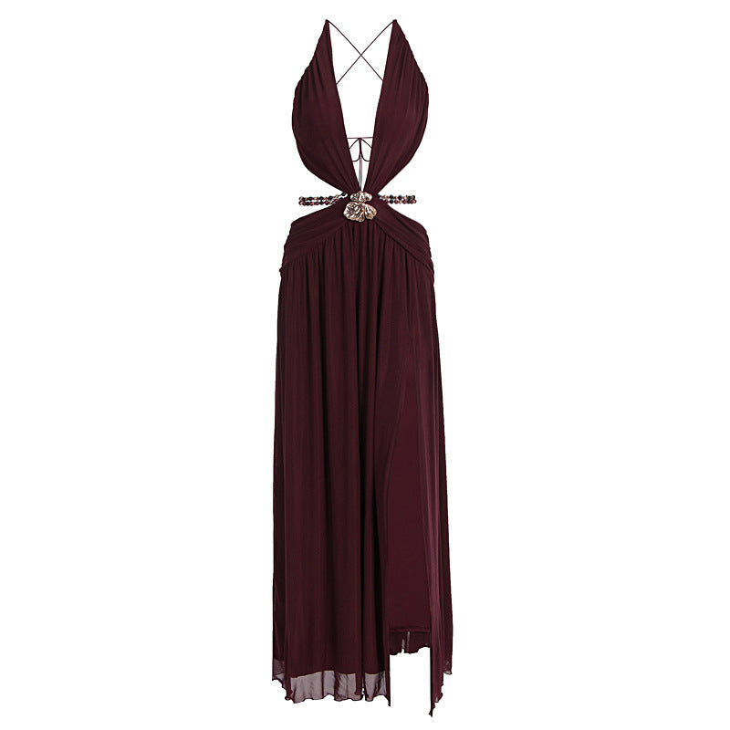 Damen Maxikleid mit tiefem V-Ausschnitt und elegantem Wickeldesign