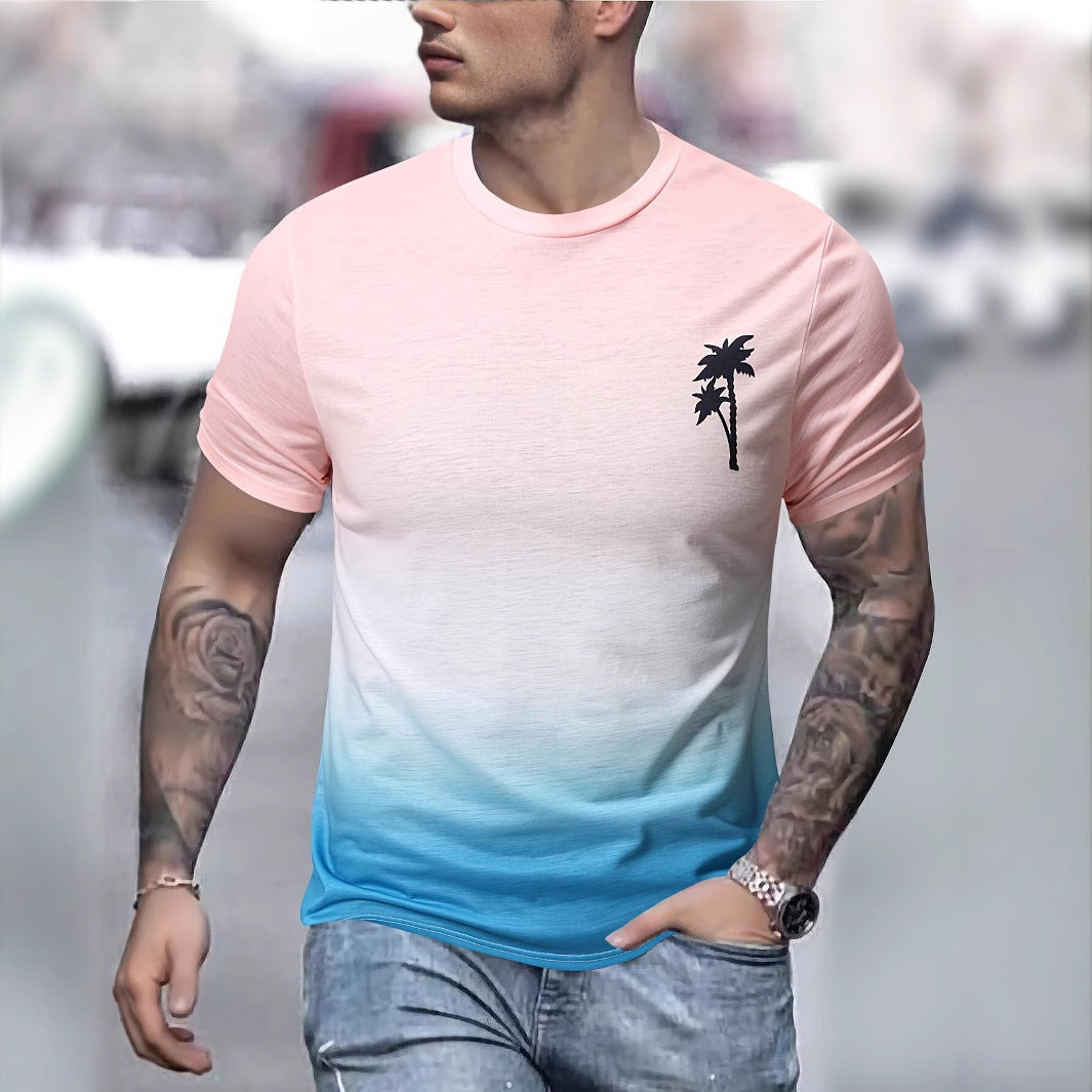 Herren T-Shirt mit modernem Farbverlauf und Palmenstickerei