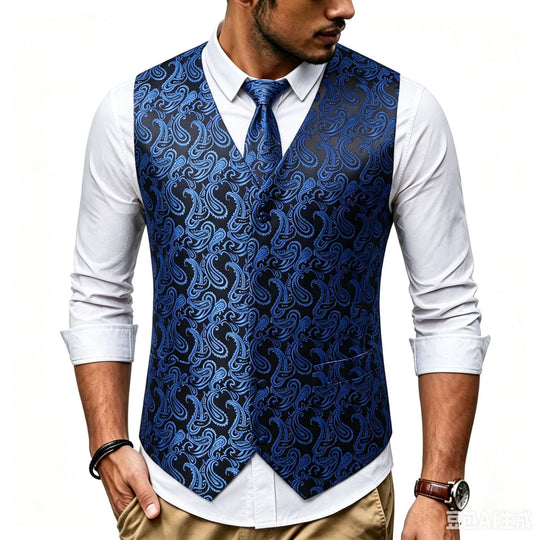 Herren Satin-Jacquard-Weste mit Paisley-Muster und passender Krawatte Shop Nory